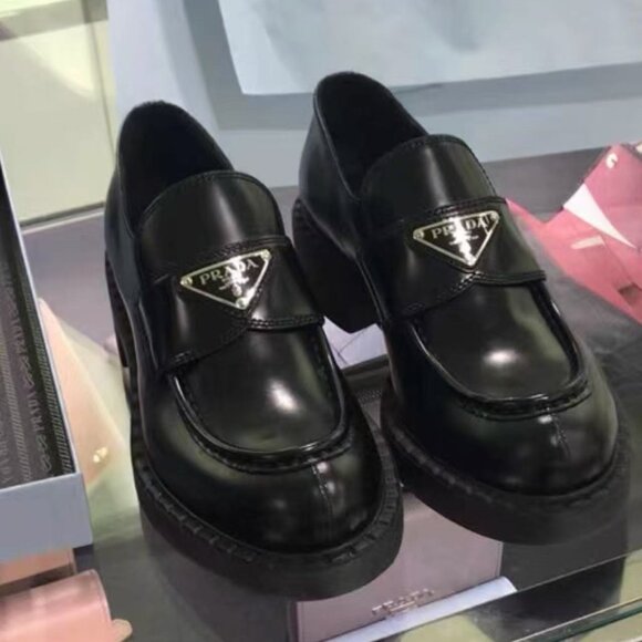Prada Triangle Logo Leather Loafers - Picture 1 of 1